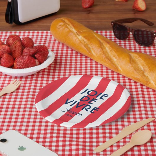 Joie De Vivre France Cabana Red Stripe Französisch Pappteller (Picknick)