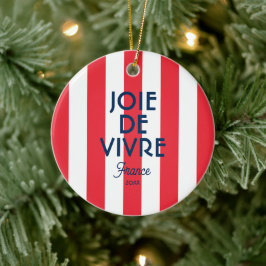 Joie De Vivre France Red Cabana Stripe Französisch Keramik Ornament