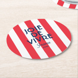 Joie De Vivre France Red Cabana Stripe Französisch Runder Pappuntersetzer