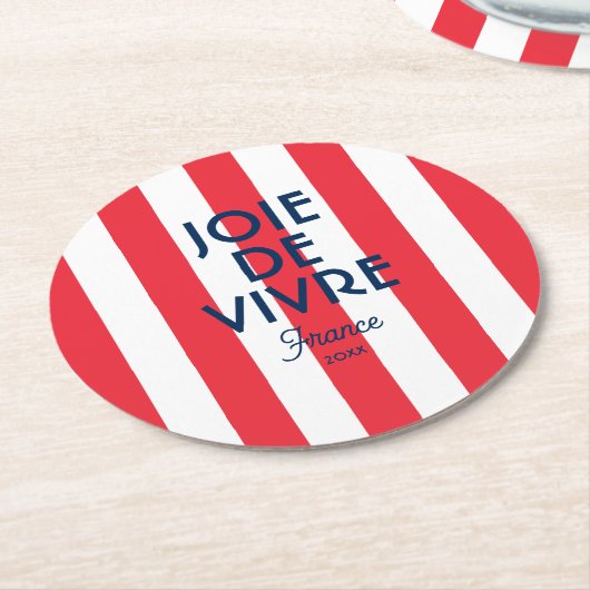 Joie De Vivre France Red Cabana Stripe Französisch Runder Pappuntersetzer (Angewinkelt)