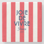 Joie De Vivre France Red Cabana Stripe Französisch Steinuntersetzer (Vorderseite)