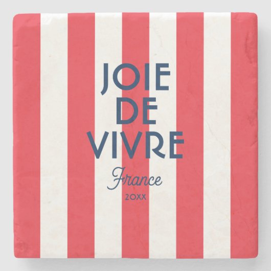 Joie De Vivre France Red Cabana Stripe Französisch Steinuntersetzer (Vorderseite)
