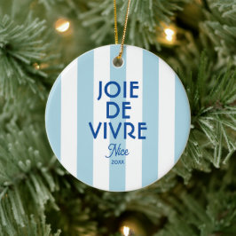 Joie De Vivre Nice Blue Cabana Stripe Französisch Keramik Ornament