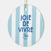 Joie De Vivre Nice Blue Cabana Stripe Französisch Keramik Ornament (Links)