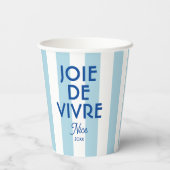 Joie De Vivre Nice Blue Cabana Stripe Französisch Pappbecher (Rückseite)