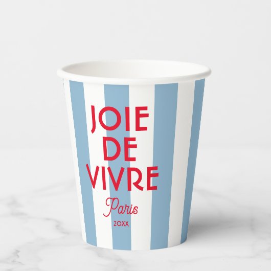 Joie De Vivre Paris French Blue Cabana Stripe Pappbecher (Vorderseite)