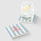 Joie De Vivre Paris French Blue Cabana Stripe Steinuntersetzer (Seitenansicht)