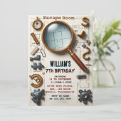 Join Clue Spy Escape Room 7. Geburtstag Einladung (Stehend Vorderseite)