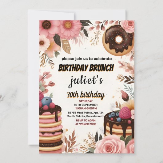 Join Donut pancake Erwachsenen rosa Brunch 30. Geb Einladung (Vorderseite)
