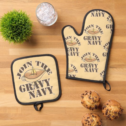 Join Gravy Navy Food Funny Cartoon Motto Ofenhandschuh & Topflappen-Set (Oben Unten)