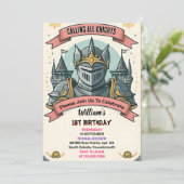 Join Niedlich Kids Hero Boys Girls Ritter 1. Gebur Einladung (Stehend Vorderseite)