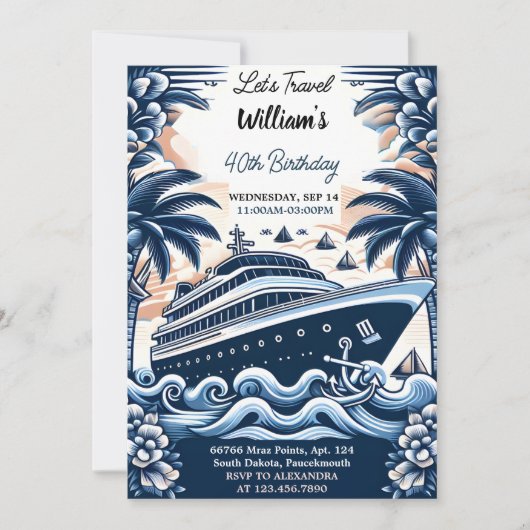 Join Ocean Waves Travel Anchor Yacht 50th Birthday Einladung (Vorderseite)