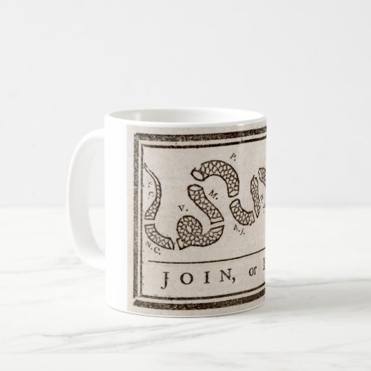  Join oder Die Benjamin Franklin Politischer Carto Kaffeetasse (Vorderseite Links)