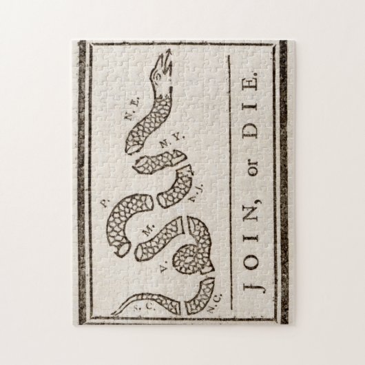 Join oder Die Benjamin Franklin Politischer Carto Puzzle (Vertikal)