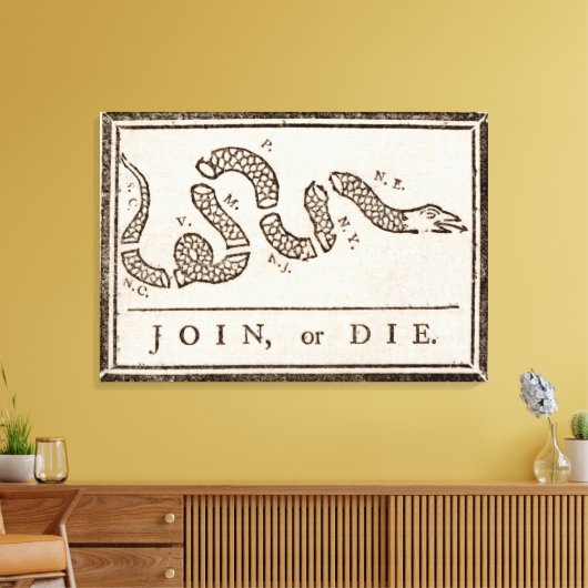 Join oder Die Benjamin Franklin Politischer Cartoo Leinwanddruck (Insitu (Wohnzimmer))
