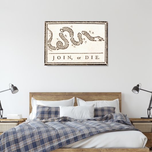 Join oder Die Benjamin Franklin Politischer Cartoo Leinwanddruck (Insitu (Schlafzimmer))