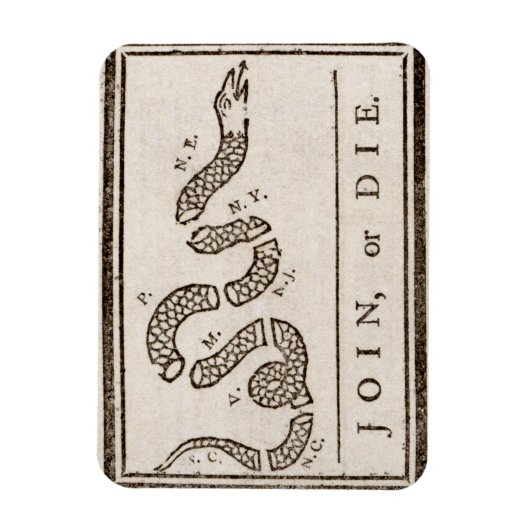 Join oder Die Benjamin Franklin Politischer Cartoo Magnet (Vertikal)