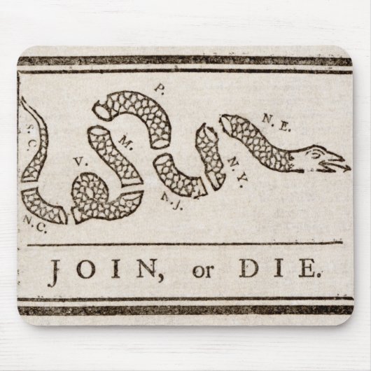 Join oder Die Benjamin Franklin Politischer Cartoo Mousepad (Vorne)