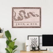 Join oder Die Benjamin Franklin Politischer Cartoo Poster (Heimbüro)