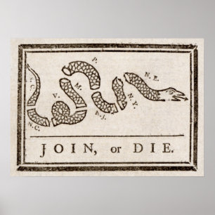 Join oder Die Benjamin Franklin Politischer Cartoo Poster