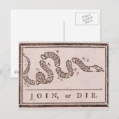 Join oder Die Benjamin Franklin Politischer Cartoo Postkarte (Vorne/Hinten)