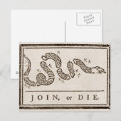 Join oder Die Benjamin Franklin Politischer Cartoo Postkarte (Vorne/Hinten)