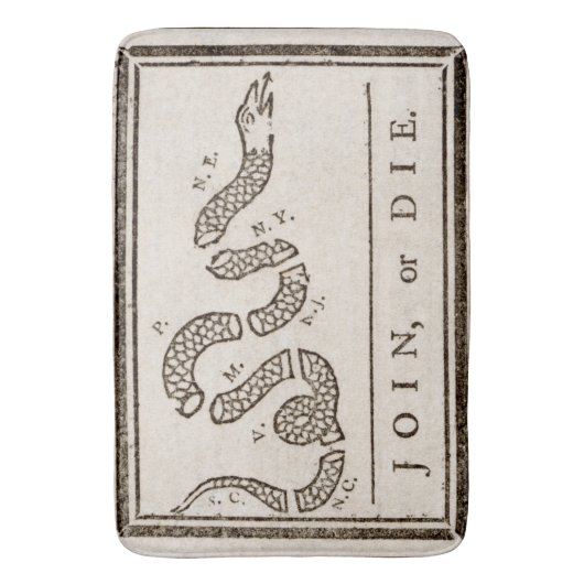 Join oder Die Rattlesnake: Cartoon Benjamin Frankl Badematte (Vorderseite Vertikal)