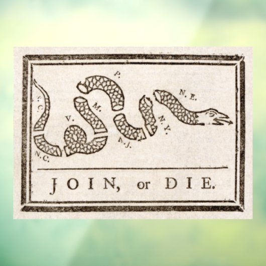 Join oder Die Rattlesnake: Cartoon Benjamin Frankl Fensteraufkleber (Blatt 3)