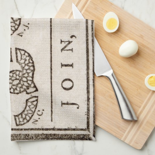 Join oder Die Rattlesnake: Cartoon Benjamin Frankl Geschirrtuch (Viertel Falte)