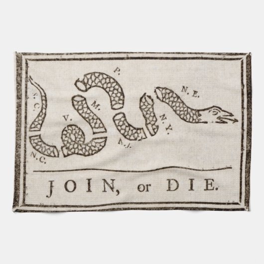 Join oder Die Rattlesnake: Cartoon Benjamin Frankl Geschirrtuch (Horizontal)