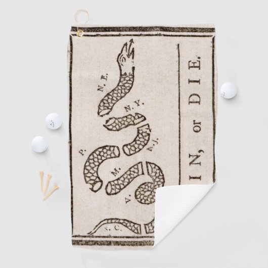 Join oder Die Rattlesnake: Cartoon Benjamin Frankl Golfhandtuch (Insitu)