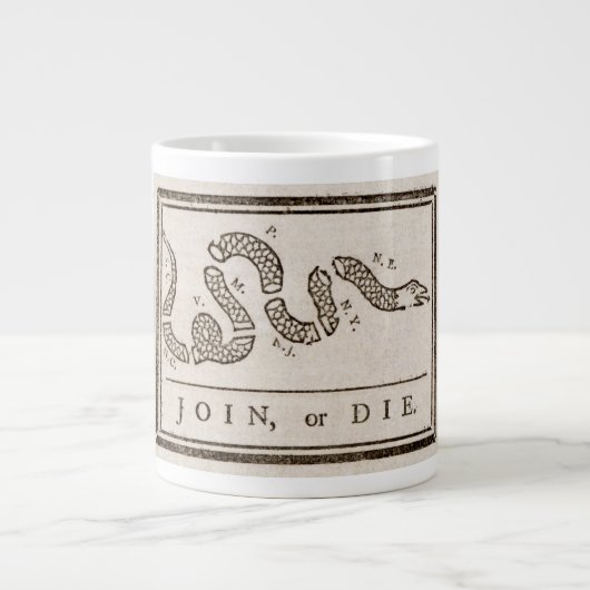 Join oder Die Rattlesnake: Cartoon Benjamin Frankl Jumbo-Tasse (Vorderseite)