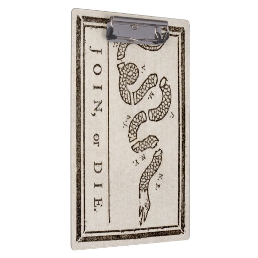 Join oder Die Rattlesnake: Cartoon Benjamin Frankl Klemmbrett (Rechts)