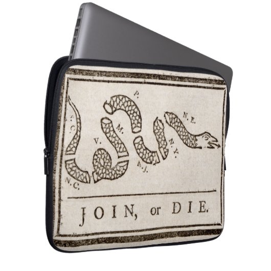 Join oder Die Rattlesnake: Cartoon Benjamin Frankl Laptopschutzhülle (Vorne Rechts)