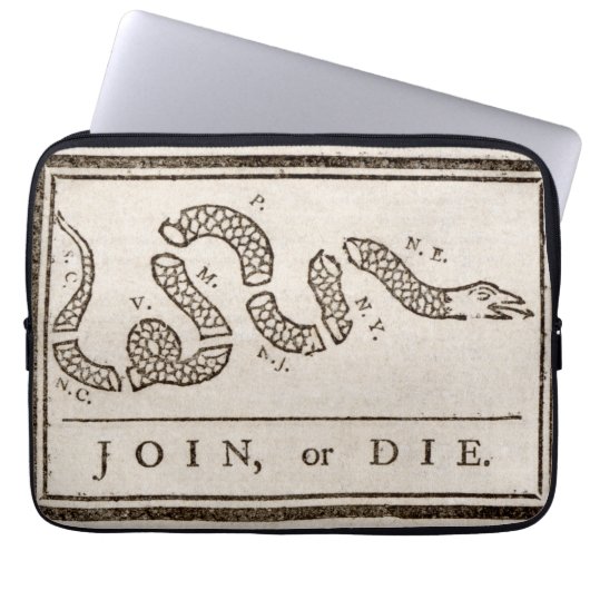Join oder Die Rattlesnake: Cartoon Benjamin Frankl Laptopschutzhülle (Vorderseite)