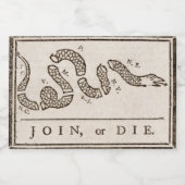 Join oder Die Rattlesnake: Cartoon Benjamin Frankl Lebensmitteletikett (Einzelnes Label)