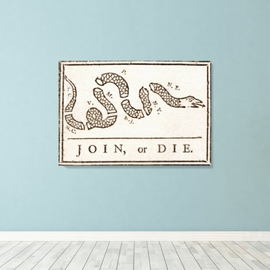 Join oder Die Rattlesnake: Cartoon Benjamin Frankl Leinwanddruck (Insitu (Holzboden))