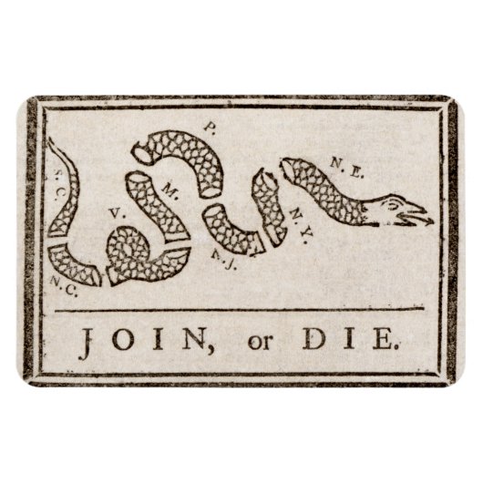 Join oder Die Rattlesnake: Cartoon Benjamin Frankl Magnet (Horizontal)