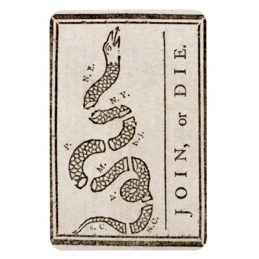 Join oder Die Rattlesnake: Cartoon Benjamin Frankl Magnet (Vertikal)