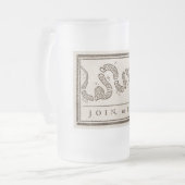 Join oder Die Rattlesnake: Cartoon Benjamin Frankl Mattglas Bierglas (Vorderseite Links)