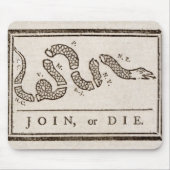 Join oder Die Rattlesnake: Cartoon Benjamin Frankl Mousepad (Vorne)
