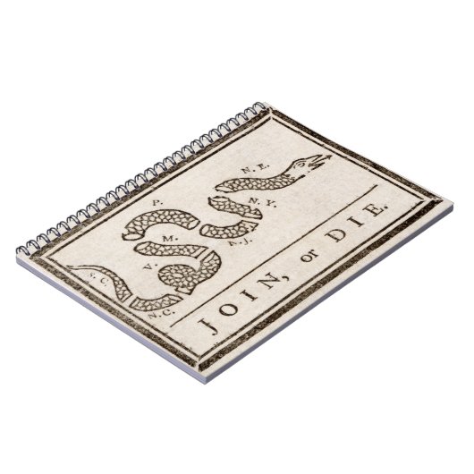 Join oder Die Rattlesnake: Cartoon Benjamin Frankl Notizblock (Linke Seite)