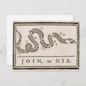 Join oder Die Rattlesnake: Cartoon Benjamin Frankl Postkarte (Vorne/Hinten)
