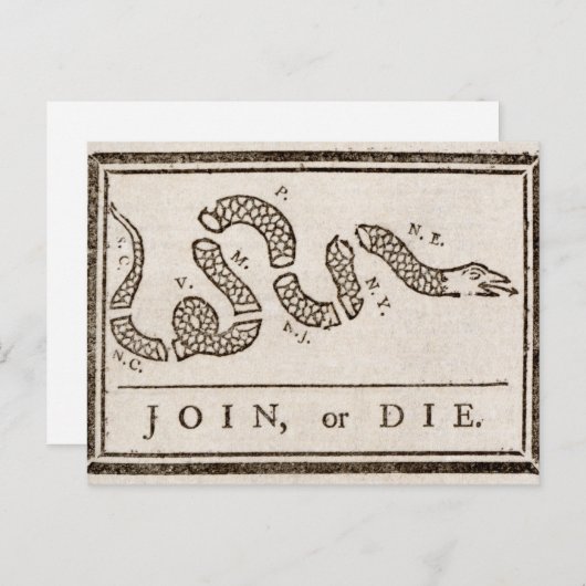 Join oder Die Rattlesnake: Cartoon Benjamin Frankl Postkarte (Vorne/Hinten)