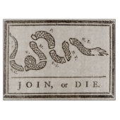 Join oder Die Rattlesnake: Cartoon Benjamin Frankl Schneidebrett (Vorderseite)
