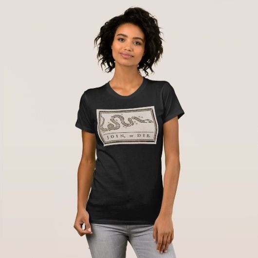 Join oder Die Rattlesnake: Cartoon Benjamin Frankl T-Shirt (Vorne ganz)