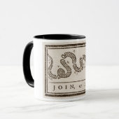 Join oder Die Rattlesnake: Cartoon Benjamin Frankl Tasse (Vorderseite Links)