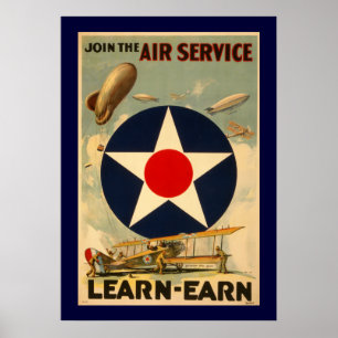 Join The Air Service "Learn-Earn" (Blue Border) Poster