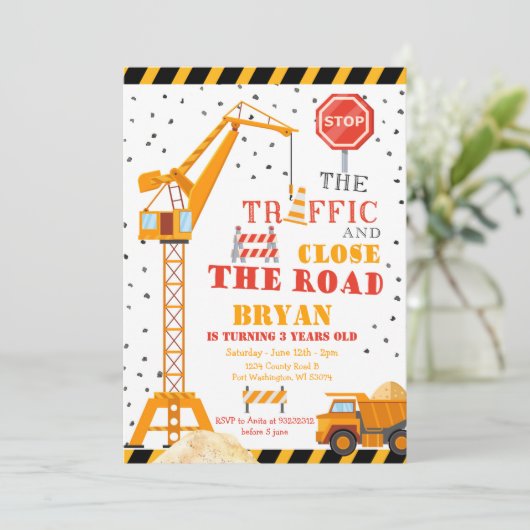 Join the Crew Boy Construction Birthday Invitation Einladung (Stehend Vorderseite)