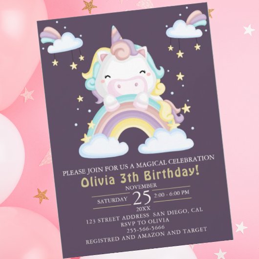 Join the magical celebration, Cute Unicorn Girl Einladung